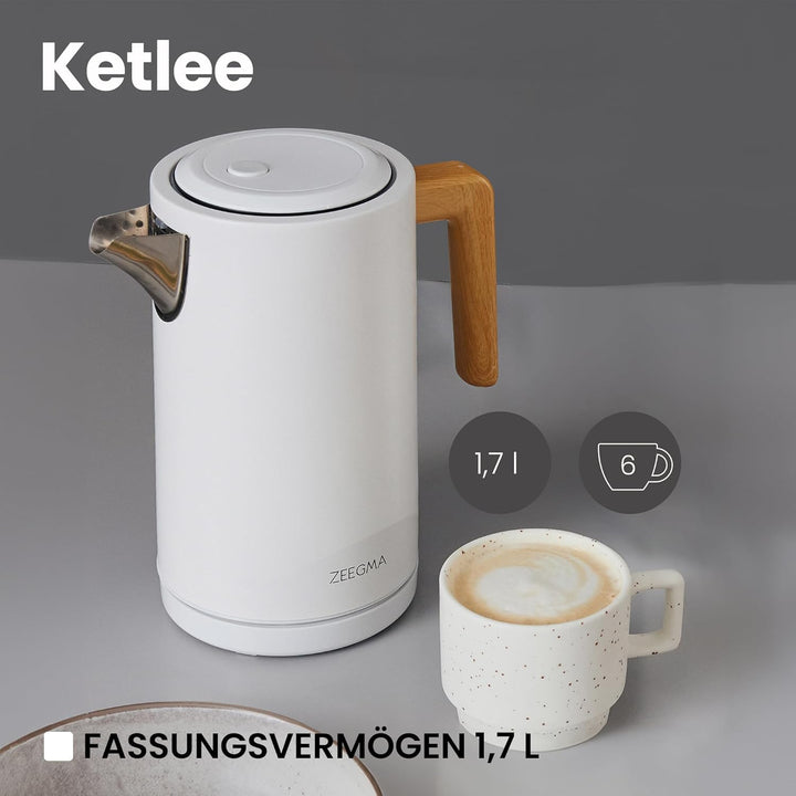 ZEEGMA KETLEE 1,7 L Kabelloser elektrischer Wasserkocher für Tee und Kaffee, 2200 Watt, Wasserstands