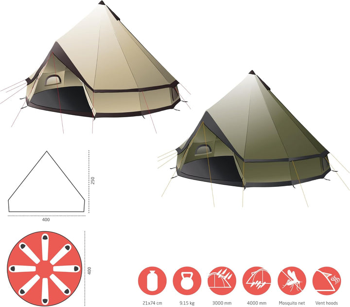 Grand Canyon Indiana - Personen Rundzelt, Tipi, Pyramidenzelt für Gruppen, Camping, Outdoor, Glampin