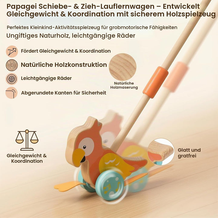 Holz Schiebespielwagen Schiebetier Spielzeug Lauflernhilfe Tierspielwagen Schiebespielzeug für Kinde