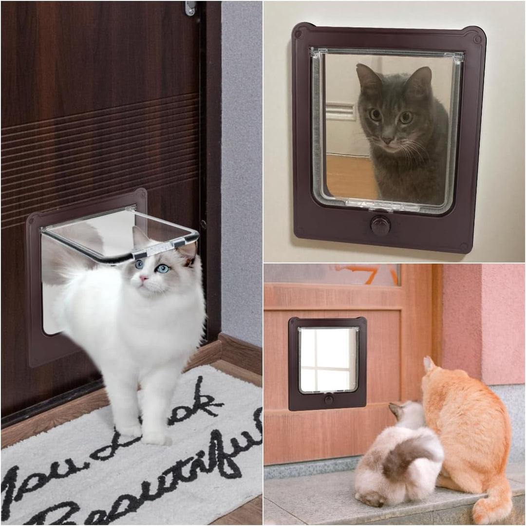 PETLESO 4-Wege-Katzenklappe Klassische Katzentür, Leise Haustiertür mit Magnet, Winddicht und Regend