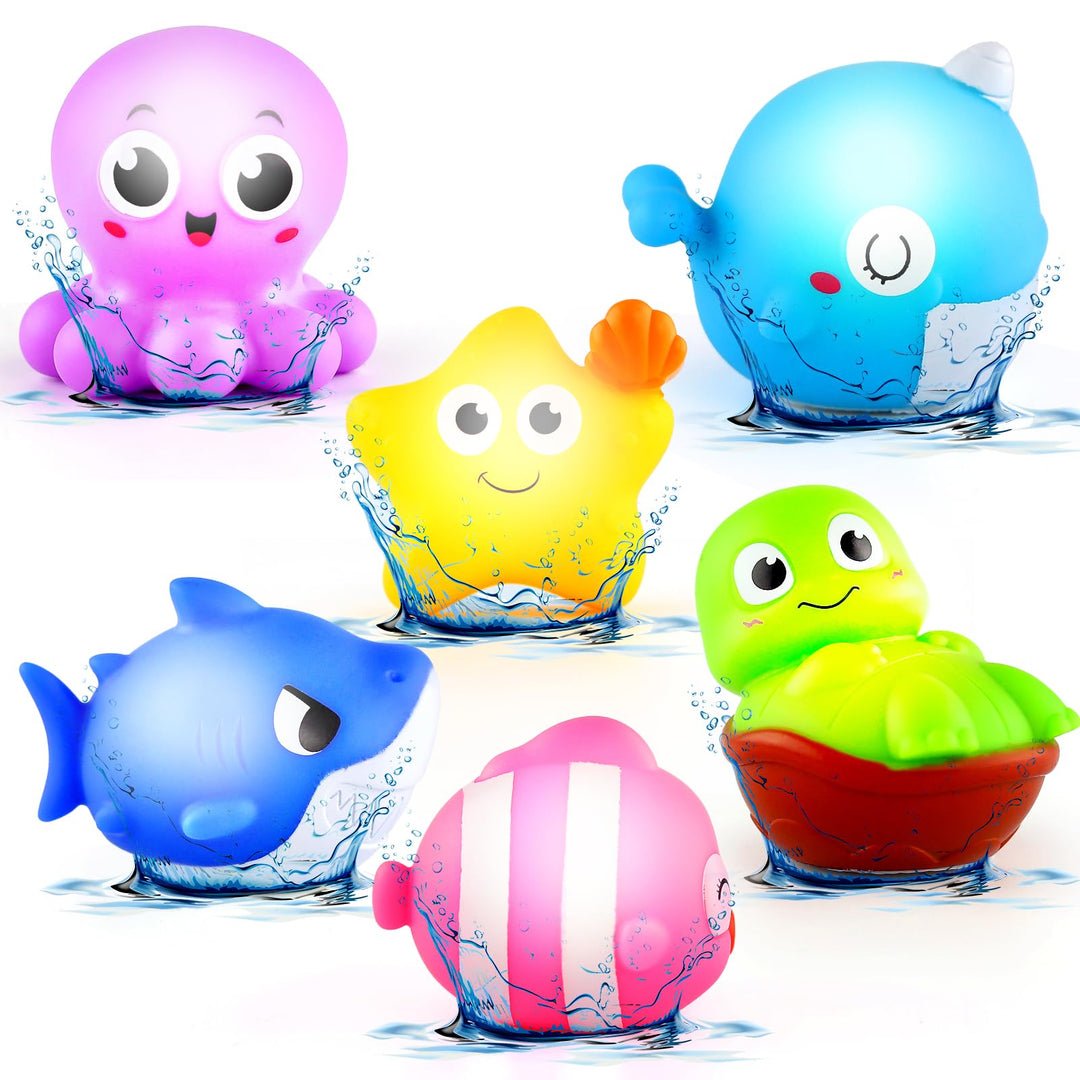 6 Stück Badespielzeug Leuchtend für Babys und Kleinkinder, Sensorisches Baby Badespielzeug mit Blink
