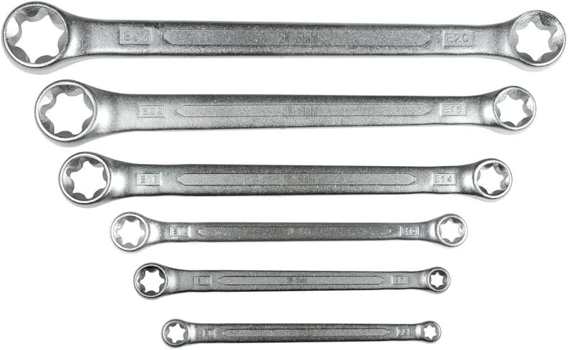 SW-Stahl 01560L Doppelringschlüssel-Satz E-Profil, E6-E24, 6-tlg. I Schraubenschlüssel für Torx-Schr