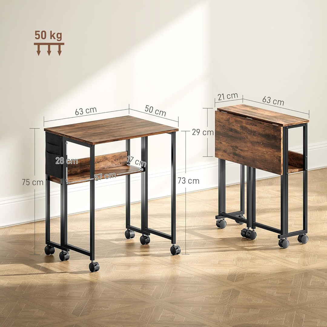 HOMCOM Klapptisch mit Ablagefach und Tasche, 63 cm Faltbarer Computertisch für kleine Räume, platzsp