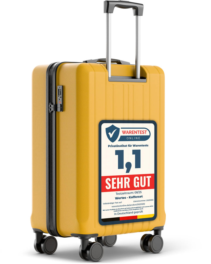 Hartschalen Koffer Mittel 67cm - 60L, TSA Schloss, Doppelrollen, Reisekoffer mit Rollen, Senfgelb 67