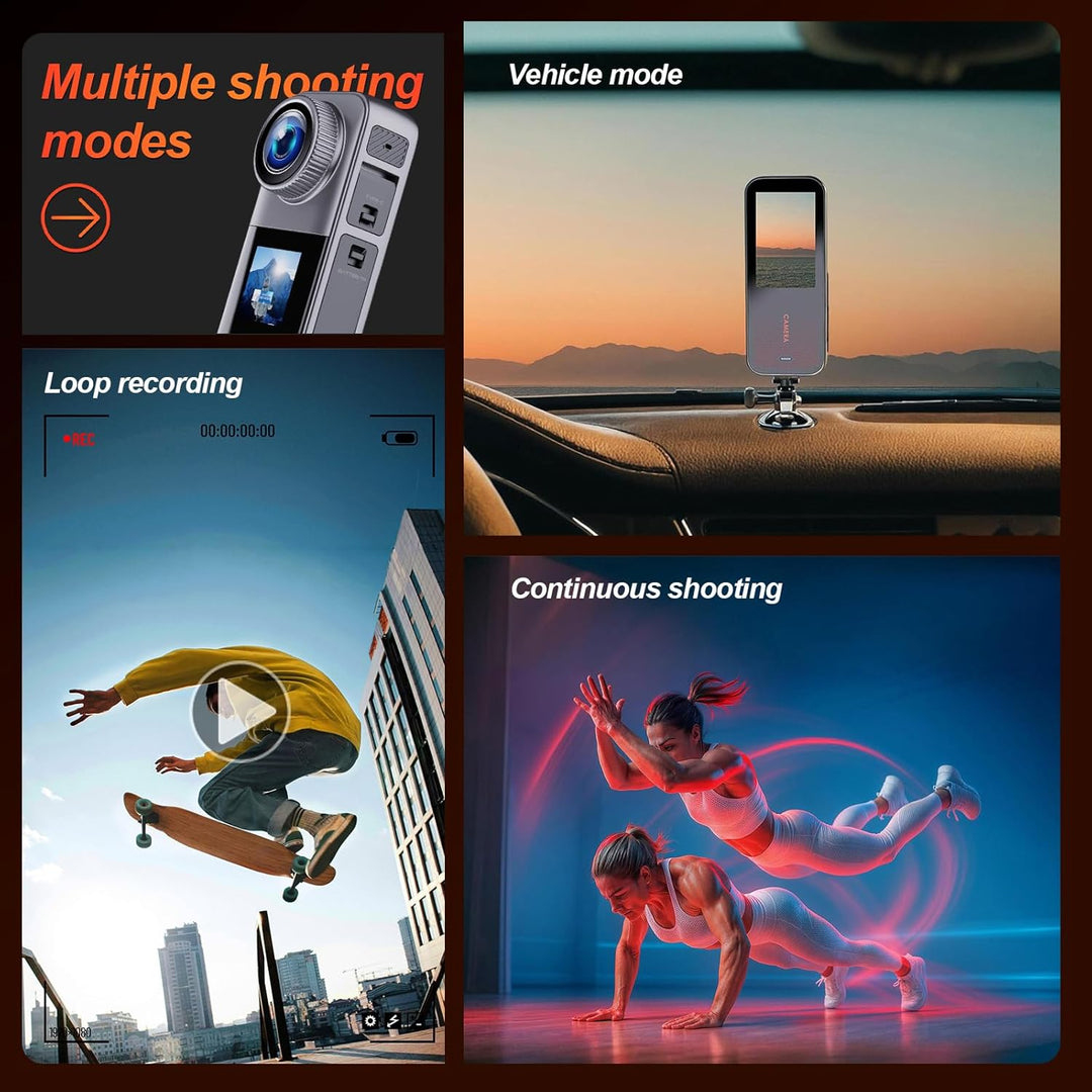 Jadfezy Dual Action cam mit 32G Karte Helmkamera,unterwasserkamera mit Zwei 1350 mAh wiederaufladbar