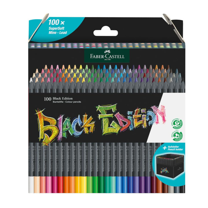 Faber-Castell 116411 - Buntstifte Black Edition, 100er Kartonetui, bruchsicher, für Kinder und Erwac