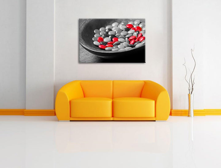 Schokolade Smarties Schoko Süssigkeiten schwarz/weiss Format: 100x70 auf Leinwand, XXL riesige Bilde