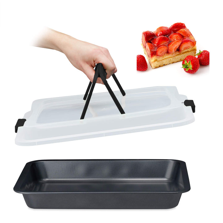 Relaxdays Backblech mit Deckel, 3in1 Kuchen Transportbox, BxT 40,5x32,5 cm, hoher Rand, Kuchenblech