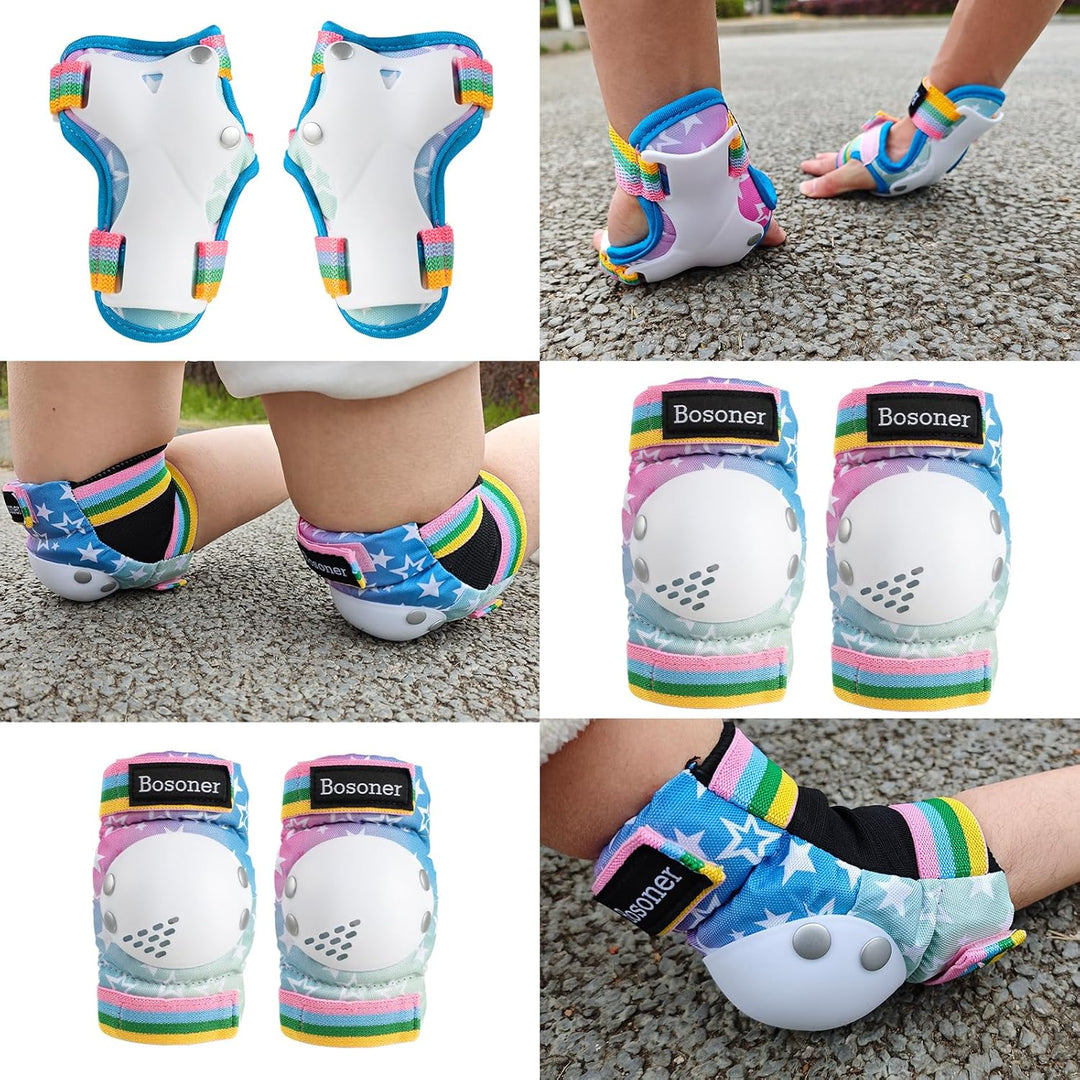 BOSONER Knieschoner Kinder Schoner Inliner Protektoren 6er Set Schützer Inliner Inline Skates Knie U
