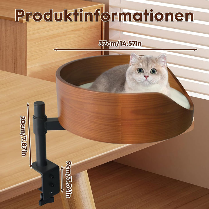 Katzenbett für Schreibtisch mit Haustiermatte,Höhenverstellbares Katzenbett,360° Drehbarer, unterstü