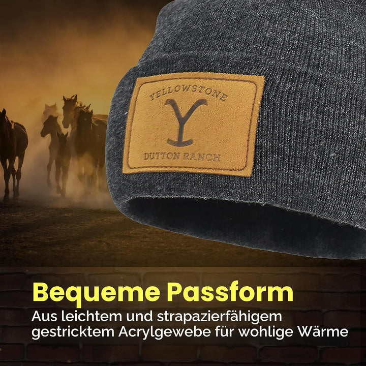 Yellowstone Dutton Ranch Beanie Mütze Winter Strickmütze mit Manschette Grau One Size, GRAU, Einheit