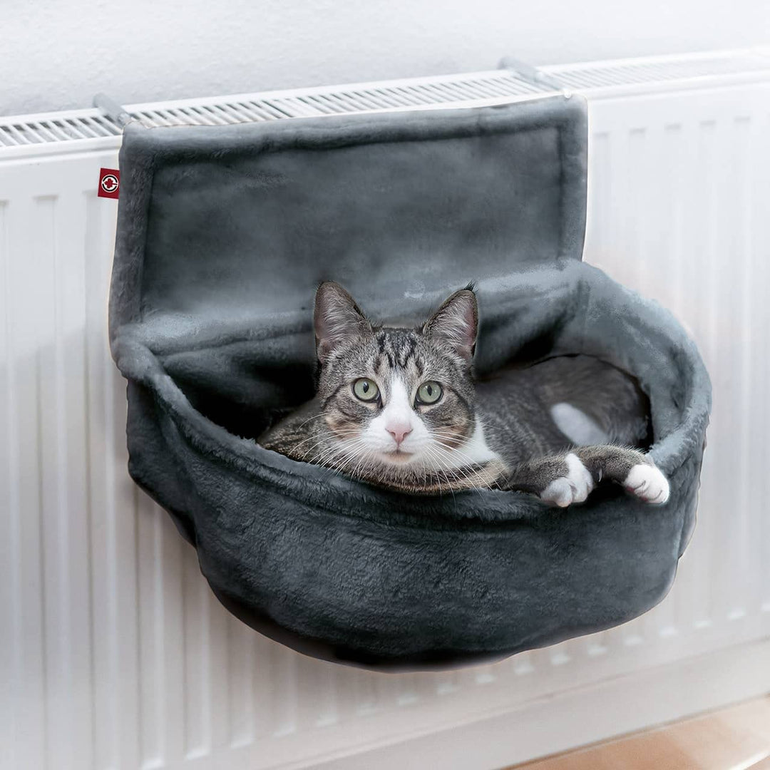 CanadianCat Company | Katzen Kuschelsack für Heizkörper | Anthrazit | Liegemulde mit verstellbaren B