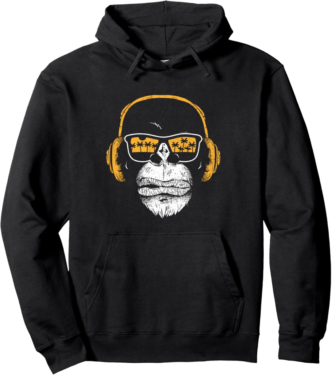 Monkey mit DJ Kopfhörer und Sonnenbrille Affen Pullover Hoodie