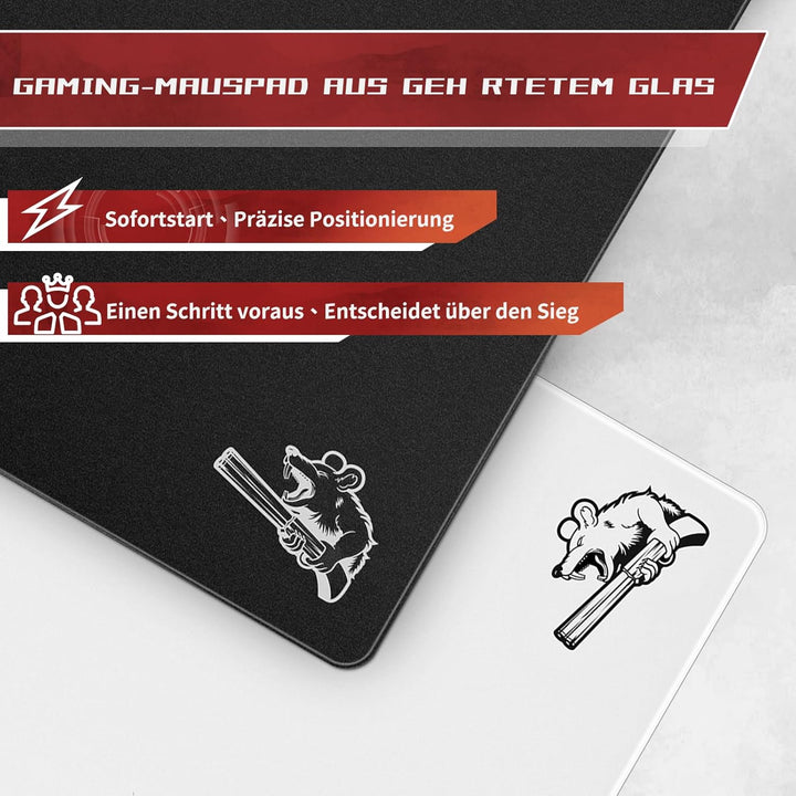 SIROOLAC Gaming-Mauspad aus Glas, 400 mm x 500 mm, FPS-Spiel, spezielles gehärtetes Glas, langlebig,