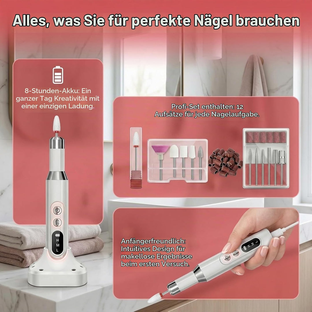Elektrischer Nagelfräser Kabellos, 45000 U/min Professionelles Nagelfeile Set für Gelnägel &amp; Acrylnä