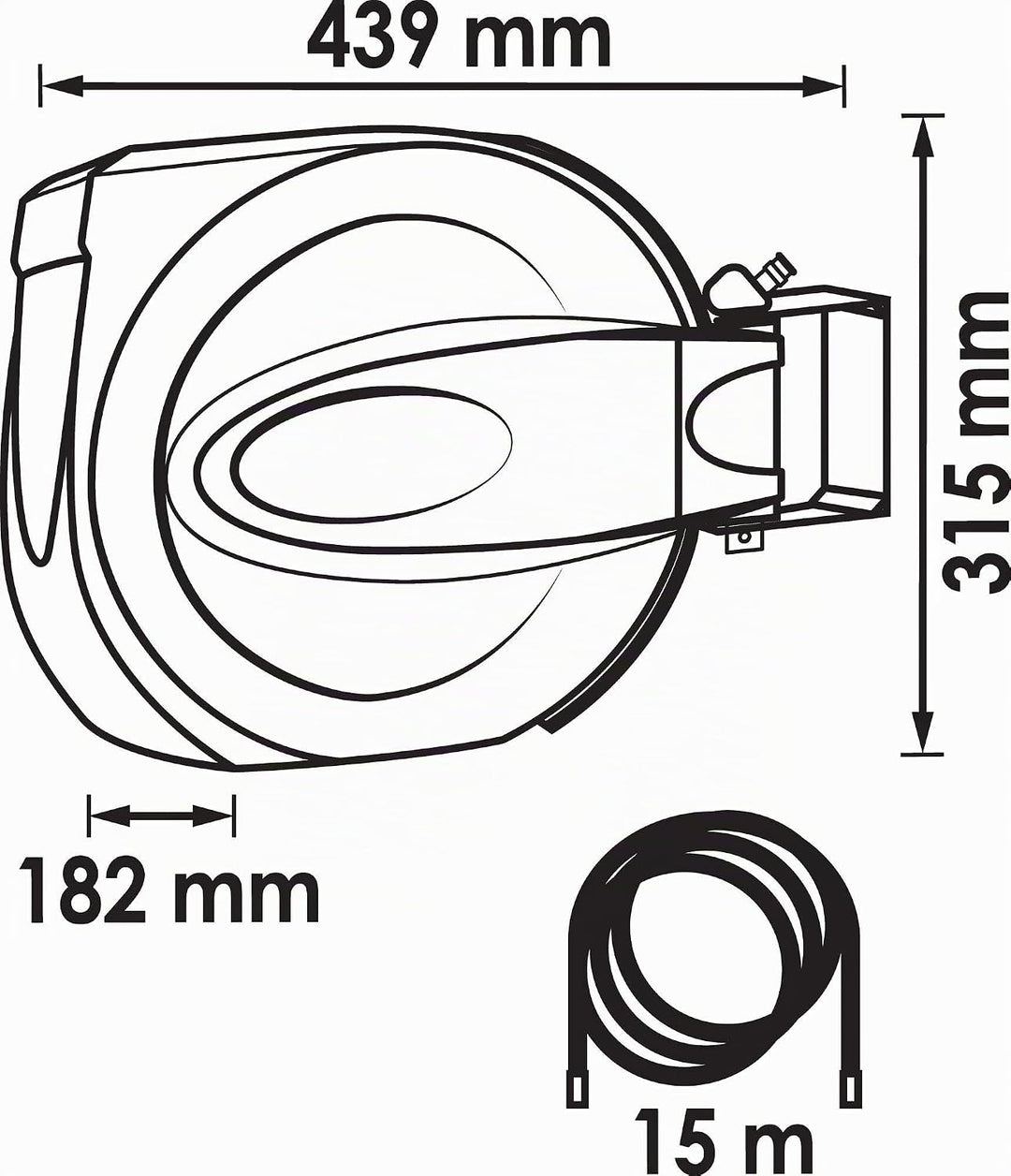VIGOR Schlauchaufroller (Schlauchdurchmesser: 10 mm, Schlauchlänge: 15 m, automatisches Aufrollen mi