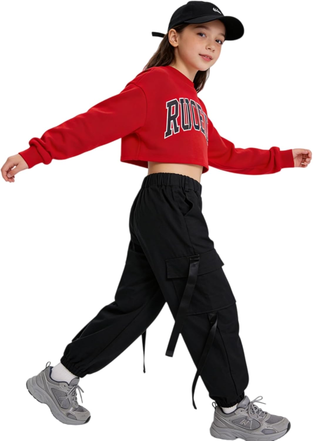 Kinder Cargo Hose Elastische Taille Jogger Hose für Jungen Mädchen Street Hip Hop… Schwarz 134-140,