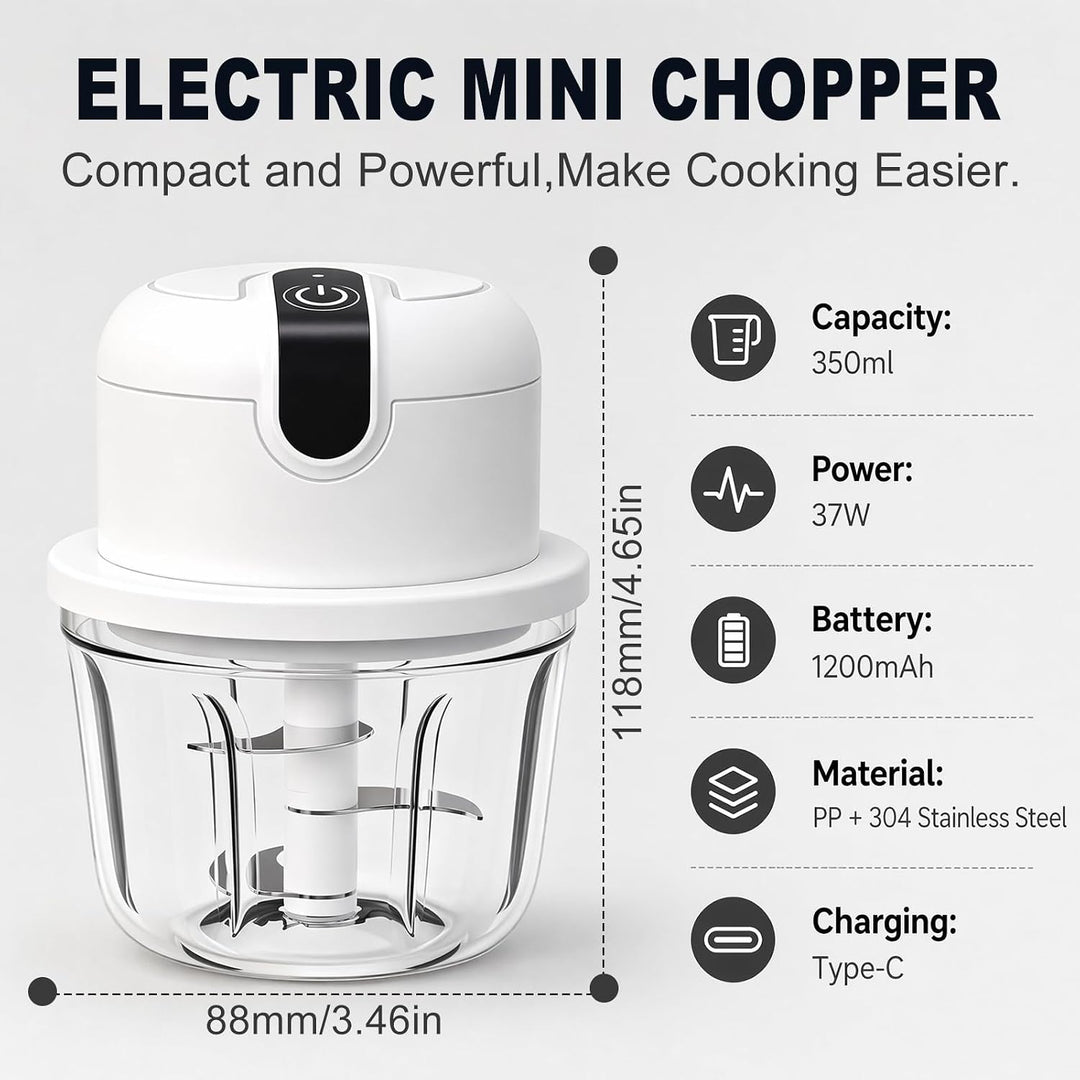 350 ml Elektrischer Küchenzerkleinerer,Knoblauch Zerkleinerer, USB-Aufladung, Gemüsezerkleinerer, El