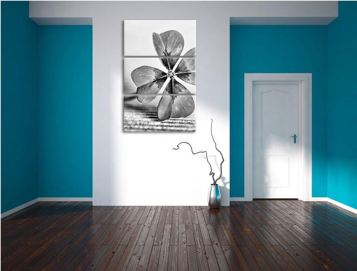 Pixxprint Glücks Kleeblatt mit 4 Blättern als Leinwandbild | Grösse: 3 Teilig (120x80) | Wandbild| K
