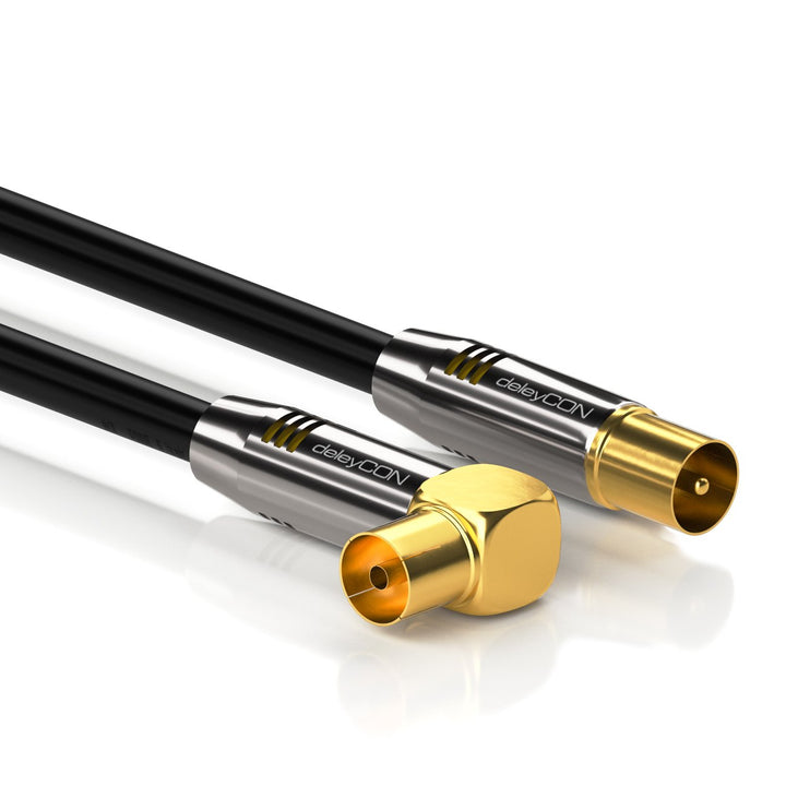 deleyCON 15m TV Antennenkabel HDTV Full HD - 1x gewinkelt - Koaxialkabel - TV-Stecker (gerade) zu TV
