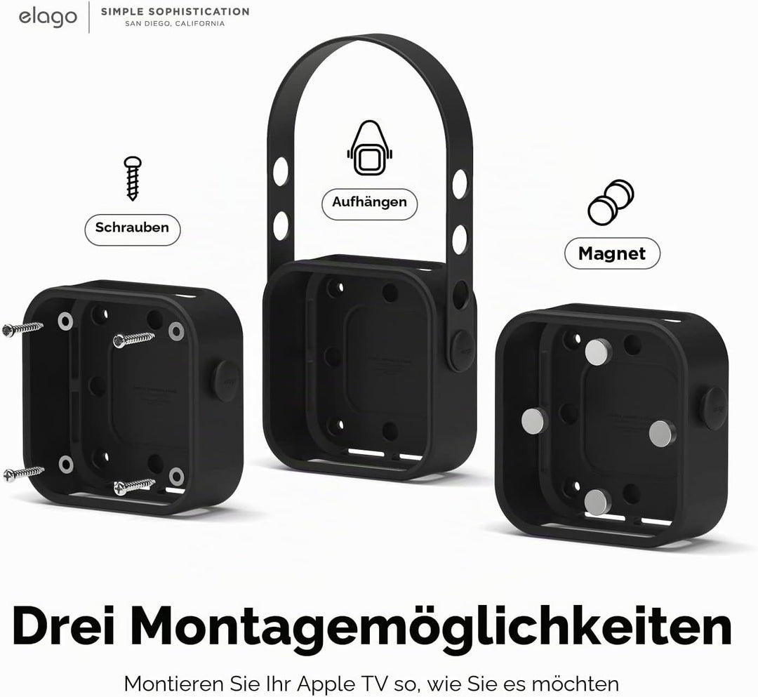 elago Mehrfachmontage Kompatibel mit Apple TV 4K 3rd Generation (2022) - 3 Montageoptionen: Magnet,