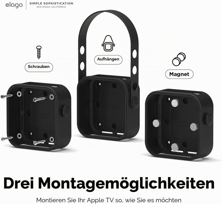 elago Mehrfachmontage Kompatibel mit Apple TV 4K 3rd Generation (2022) - 3 Montageoptionen: Magnet,