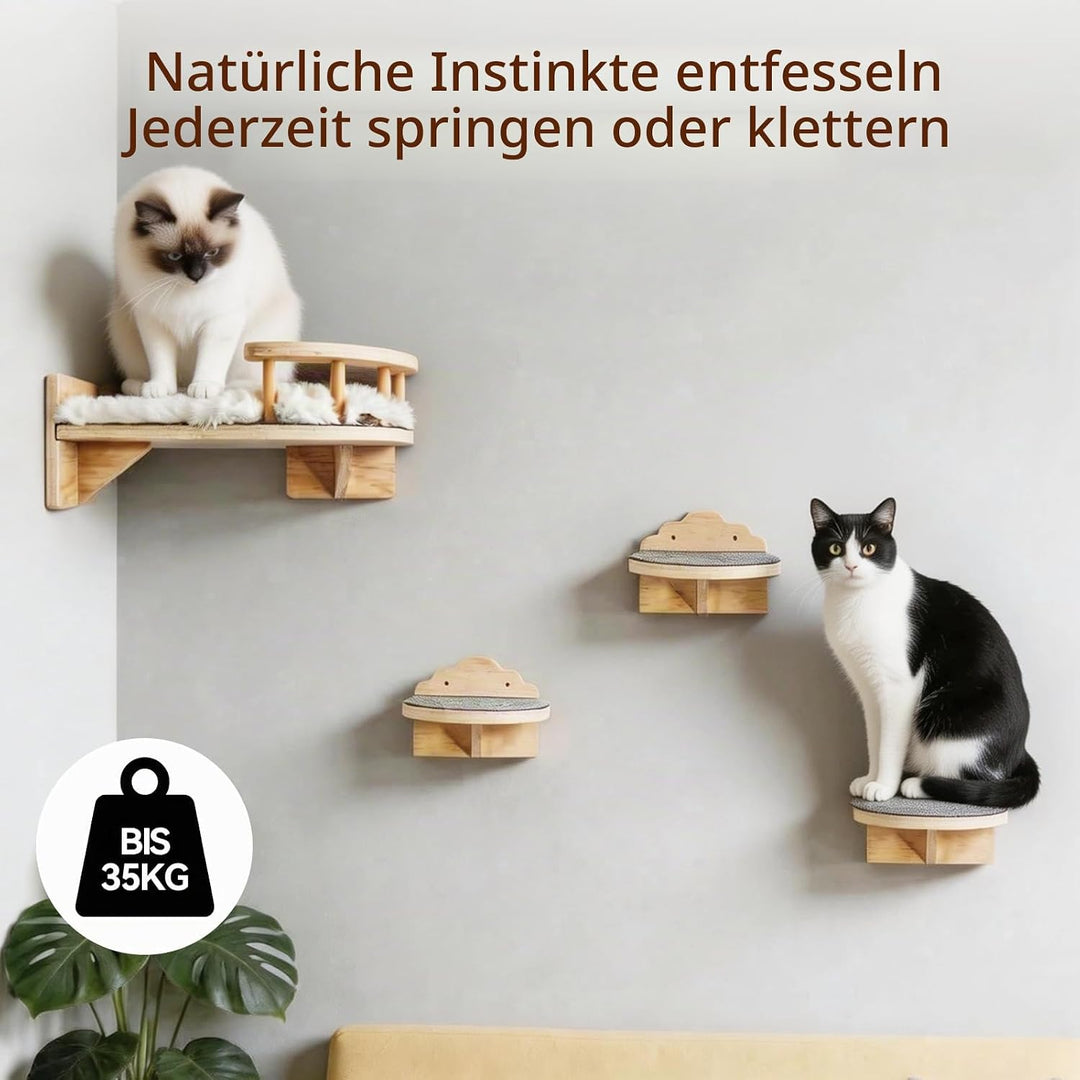 Kletterwand Katzen 4PCS Katzenkletterwand Set Kratzbaum Wand Katze Catwalk Wandelement Wandliege Kat