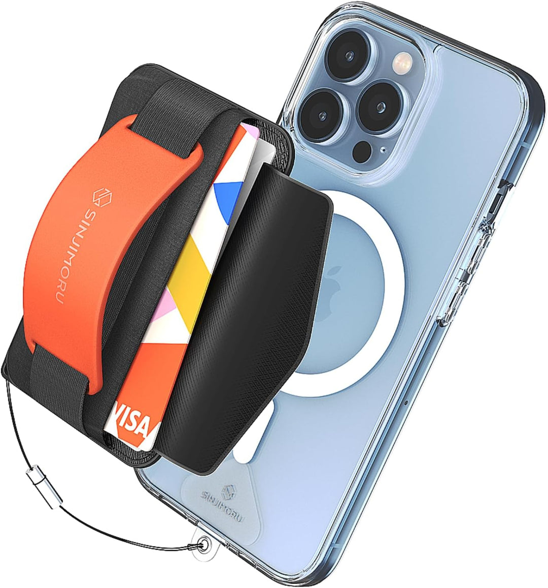 Sinjimoru Rutschfester Magnetischer Handy Kartenhalter mit Fingergriff, Kreditkartenetui kompatibel