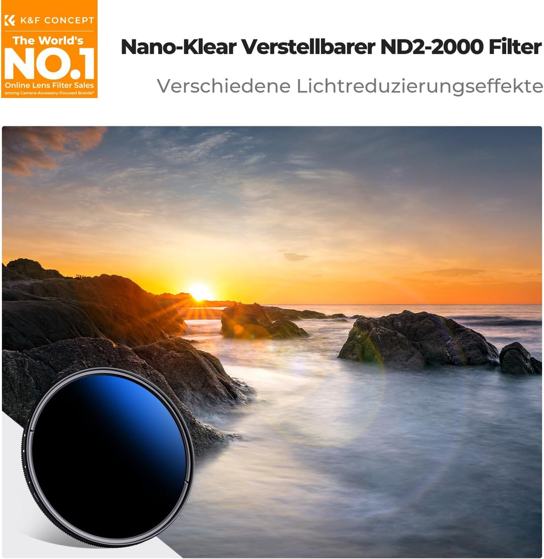 K&F CONCEPT Nano K-Serie ND Filter 72mm Variabler Graufilter ND2-ND2000 (1-11 Blendenstufen), 72mm