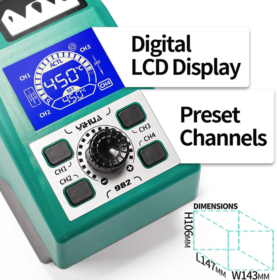 YIHUA 982 Präzisions Lötkolben Stations Kit mit digitalem LCD-Display, 210 Lötspitzenkartuschen, Löt
