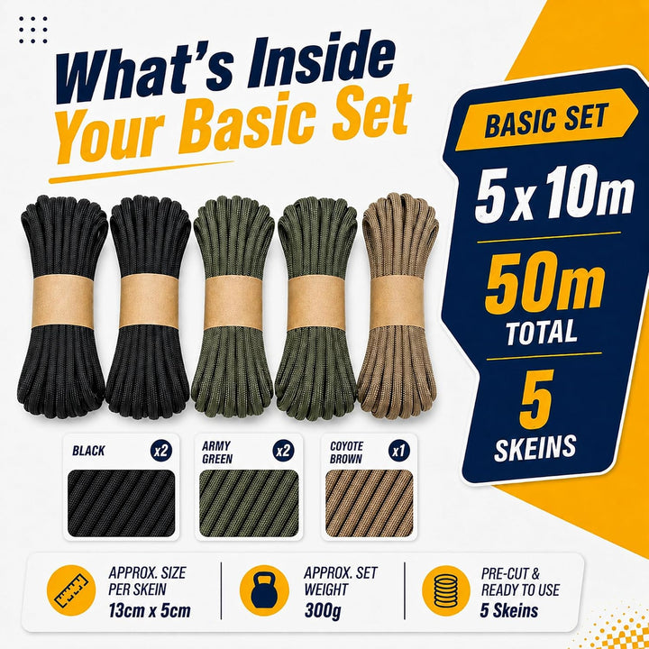 Paracord 4 mm, 20+ Militärfarben (15 m, 30 m, 50 m, 100 m, 300 m) | Ideal zum Basteln, Camping, Outd