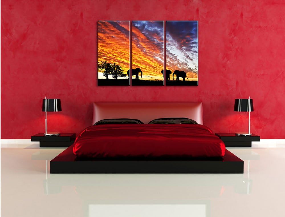 Pixxprint Elefanten in Wüste als Leinwandbild/Grösse: 3 Teilig (120x80 cm) cm/Wandbild/Kunstdruck/fe