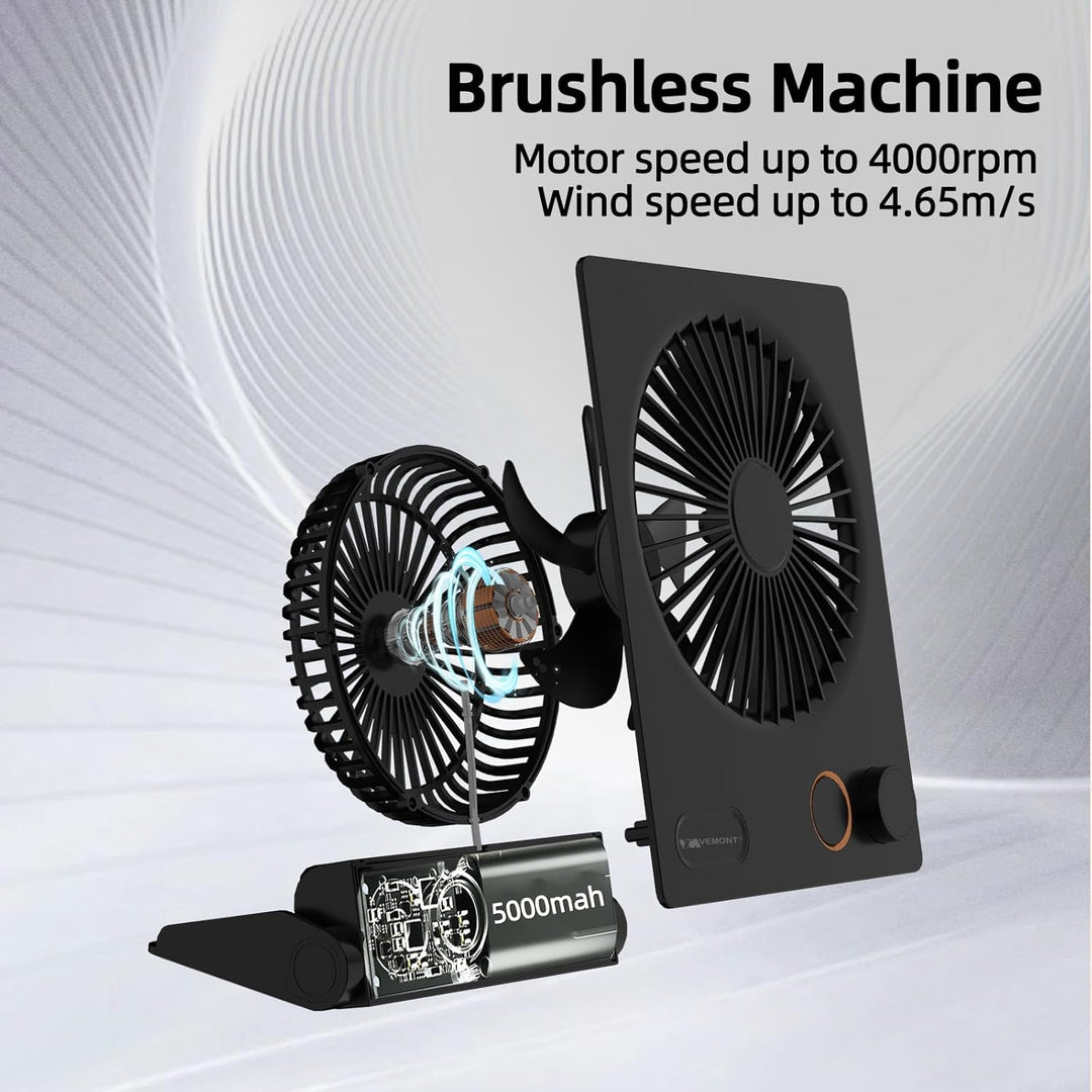 VEMONT Mini Tischventilator, USB Ventilator,5000mAh Akku-Ventilator,180°Kippbarer tragbarer Ventilat