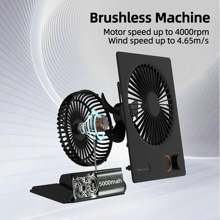 VEMONT Mini Tischventilator, USB Ventilator,5000mAh Akku-Ventilator,180°Kippbarer tragbarer Ventilat
