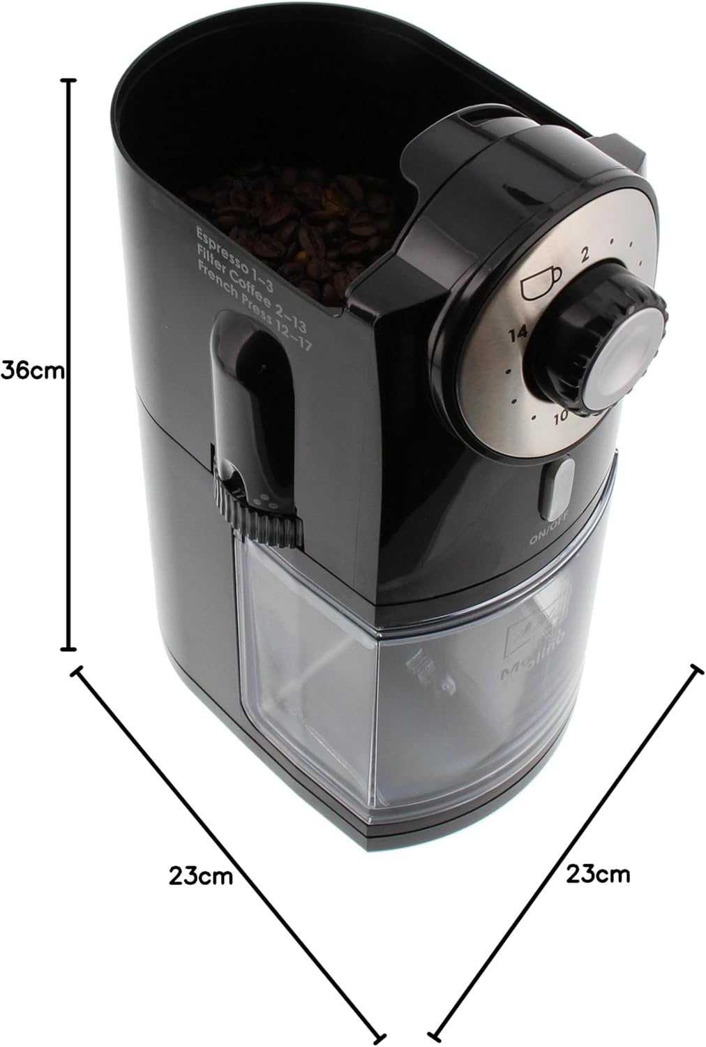 Melitta 1019-02 Kaffeemühle Molino, elektrisch, Scheibenmahlwerk, schwarz , 1 Stück (1er Pack), Schw