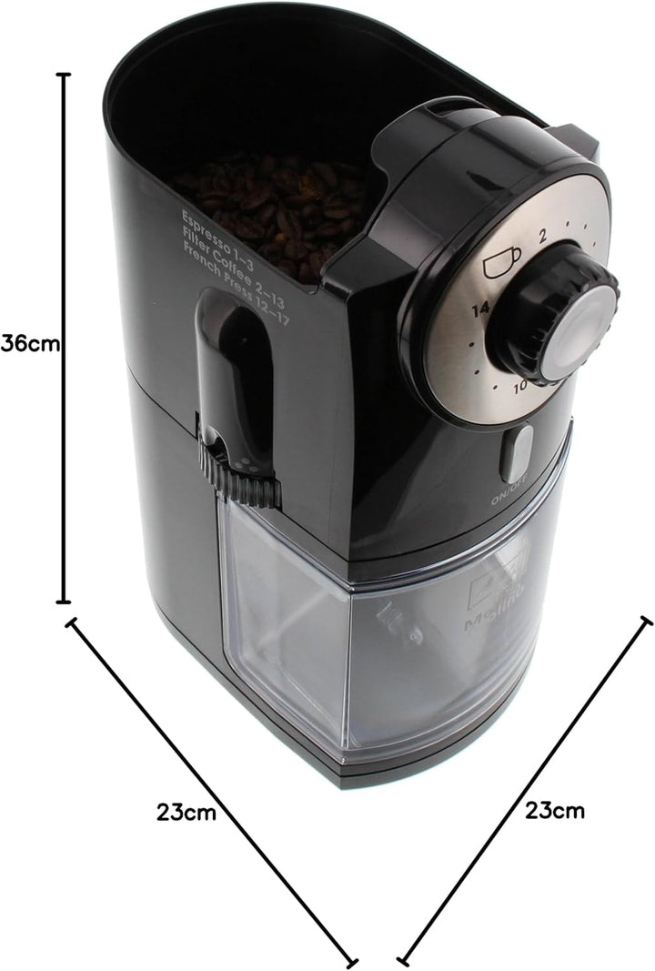 Melitta 1019-02 Kaffeemühle Molino, elektrisch, Scheibenmahlwerk, schwarz , 1 Stück (1er Pack), Schw