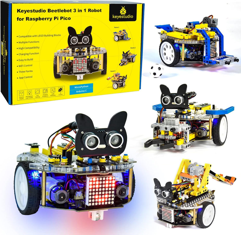KEYESTUDIO Raspberry Pi Pico Robot Car Kit, Pi Pico Starter Kit, MicroPython C+, App-Steuerung, inkl