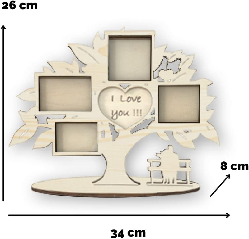 Pekiedo Bilderrahmen Lebensbaum aus Holz, Mehrfach-Bilderrahmen Love You, Geschenkidee für Freundin,