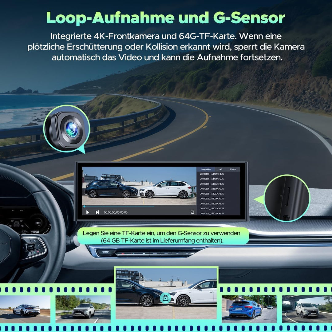 Lamto Autoradio für Apple Carplay Android Auto mit Dashcam Vorne Hinten 4K+1080P, 9,26 Zoll Tragbare