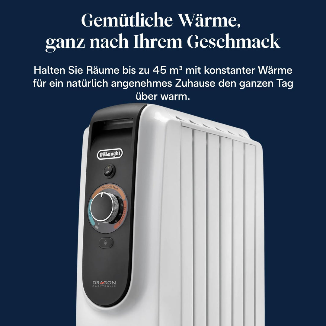 De'Longhi Dragon EasyTronic – Ölheizer für Räume bis 45m³, Elektroheizung mit Sicherheitsthermostat,