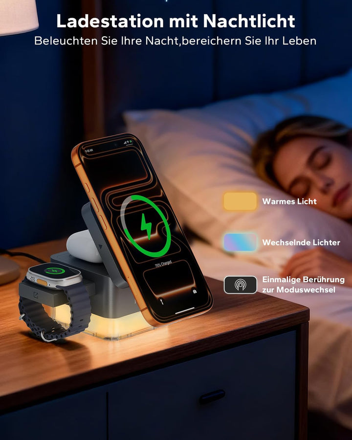 KPON Ladestation Apple Watch und Iphone für Magsafe, 3-in-1 Cube Induktive Ladestation mit Magsafe L