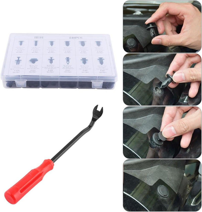 KIMISS 240 Stücke Auto Push Pin Rivet Trim Clip Panel Karosserie Innenraum Sortiment mit Entferner W