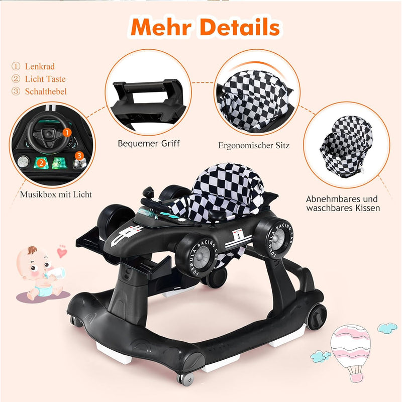 GOPLUS 4 in 1 Baby Lauflernhilfe, Lauflernwagen höhenverstellbar mit Licht & Musik, Baby Walker Auto