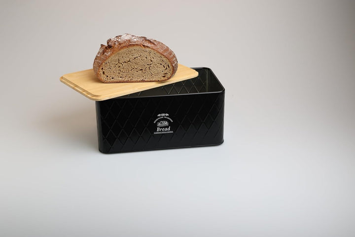 Brotkasten - Rustic Breadvault Black, aus Metall mit Deckel aus FSC® Bambus, schöne & rustikale Brot