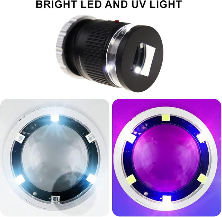 Tragbar 10x Vergrösserung Lupe mit 30mm Objektiv, LED- und UV-Licht für Präzise Messung von Klein Ob