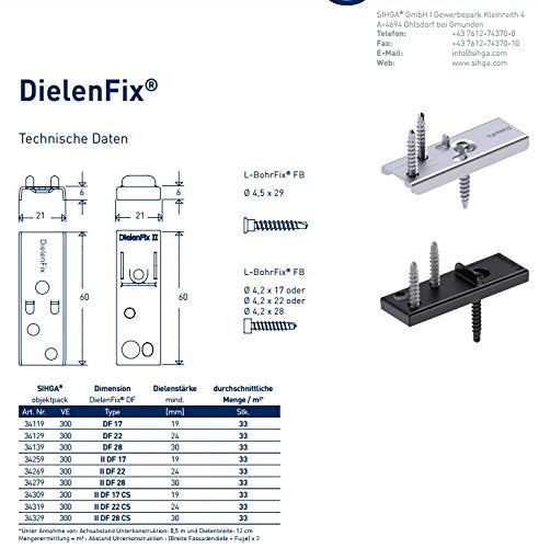 Sihga Dielenfix II DF 22 SIHGAMID, Terrassenbefestigung Terrassenschrauben 300 Stück