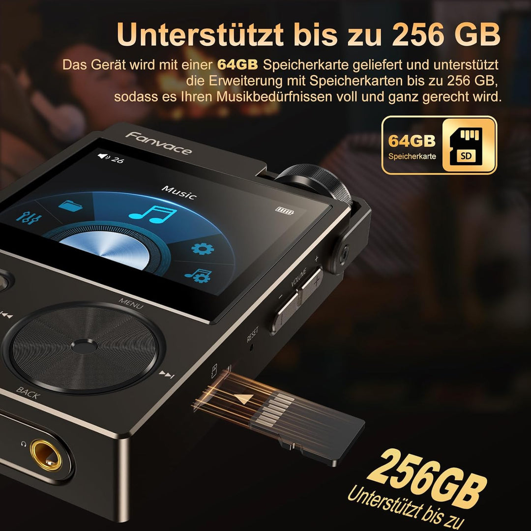 64GB Portable HiFi MP3 Player, DSD/FLAC, 192kHz/24Bit, DAC, Black | Verlustfreier Digital Audio Play