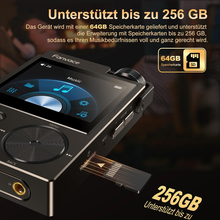 64GB Portable HiFi MP3 Player, DSD/FLAC, 192kHz/24Bit, DAC, Black | Verlustfreier Digital Audio Play