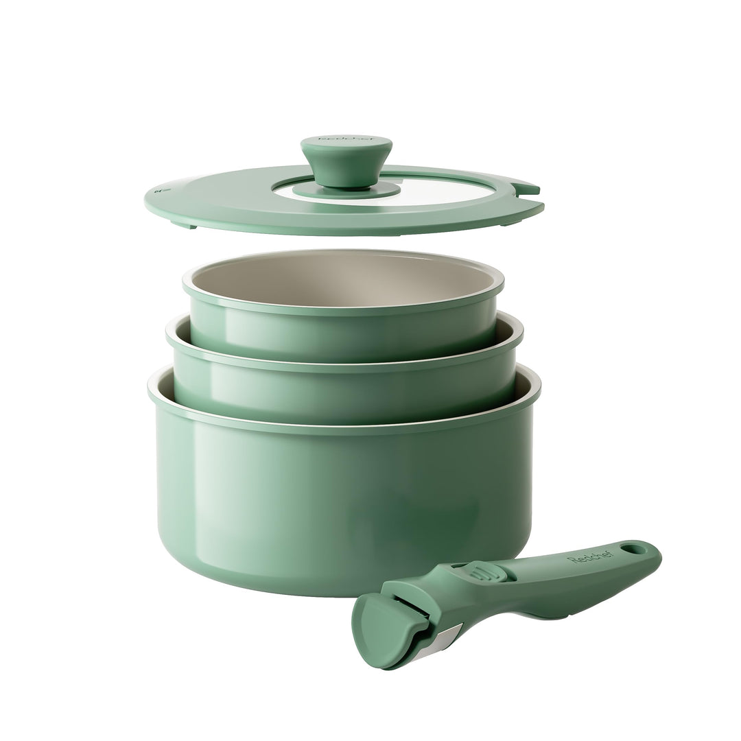Redchef Töpfe Set mit Abnehmbaren Griffen, Antihaft Keramik Topfset 16/18/20cm und 3-IN-1 Verschluss