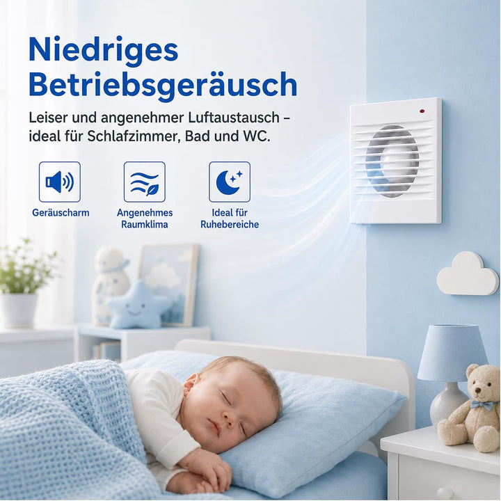 Badlüfter 150mm, 197m³/h Abluftventilator Küche, Badlüfter mit Rückstauklappe, 1.5m EU-Netzkabel für
